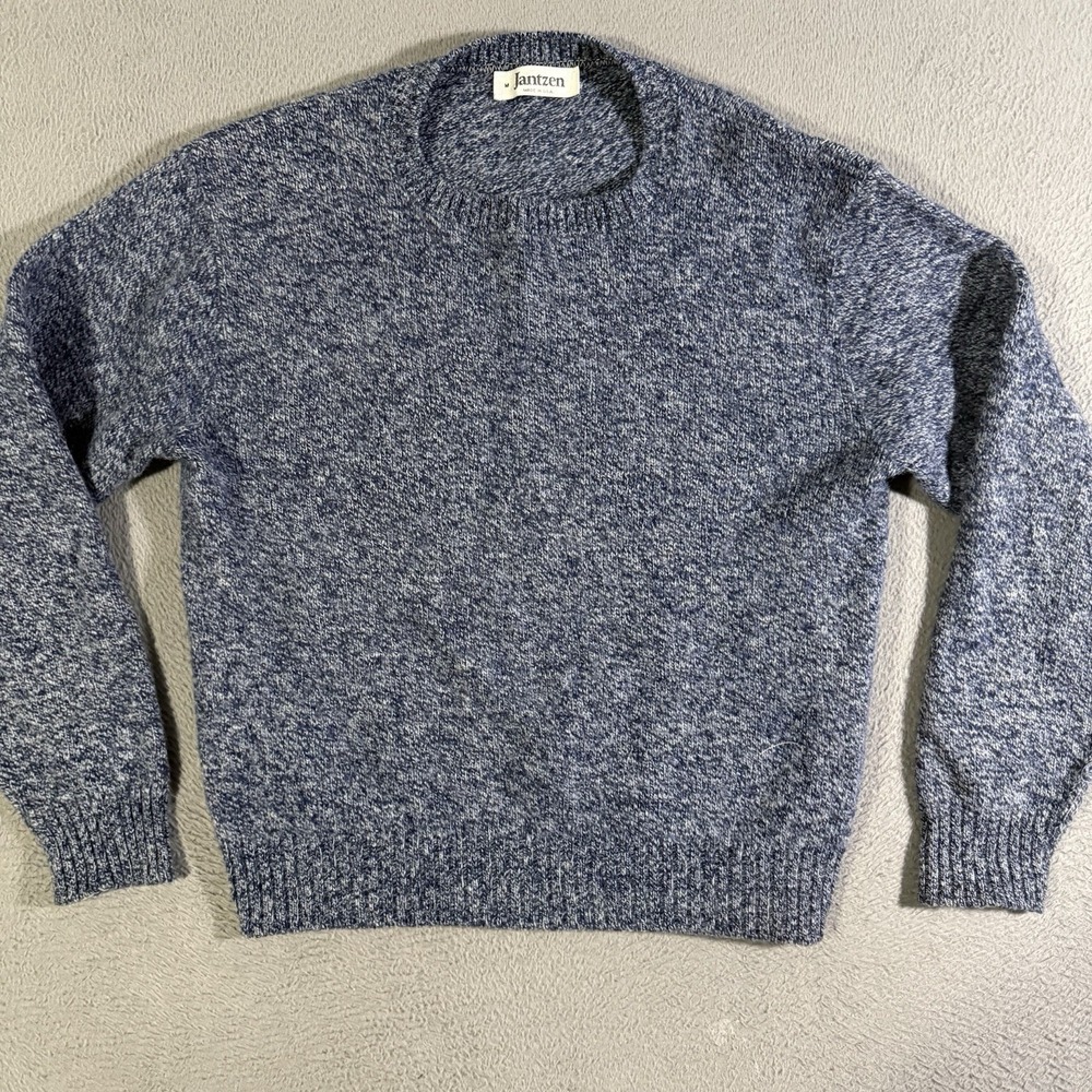 Vintage Jantzen Sweater Women Medium Heather Blue Knit Crewneck Pullover